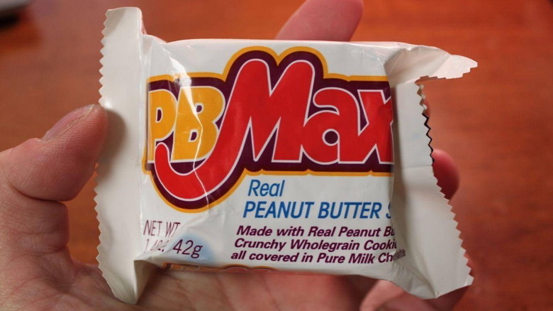 Close-up of PB Max candy bar wrapper