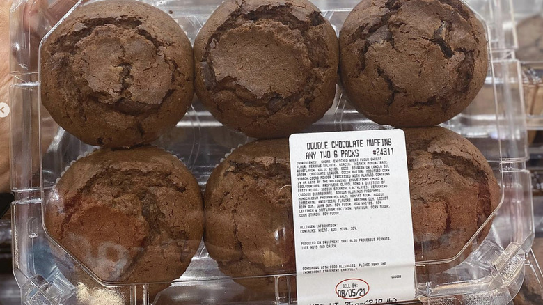 Double chocolate muffins in plastic container at Costco