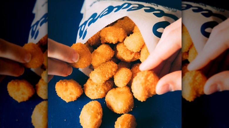 Cheese curds from Culver's spilling out of a bag