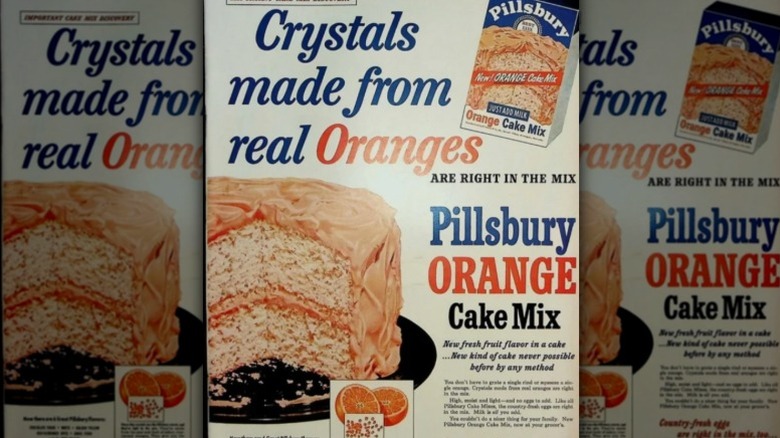 A vintage advertisement for Pillsbury Orange Cake Mix