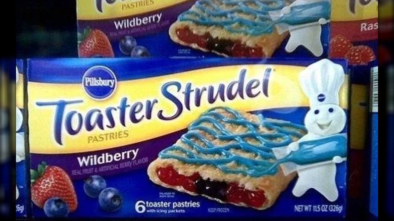 A box of Wildberry Toaster Strudel with Blue Icing