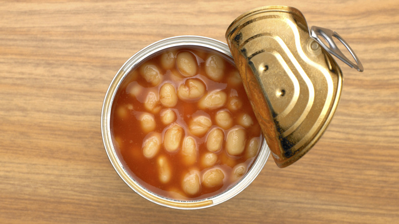 An open can of baked beans