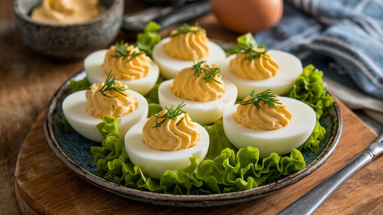 A plate of deviled eggs