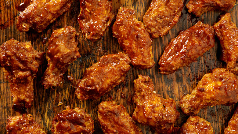 Hot wings on a wooden board