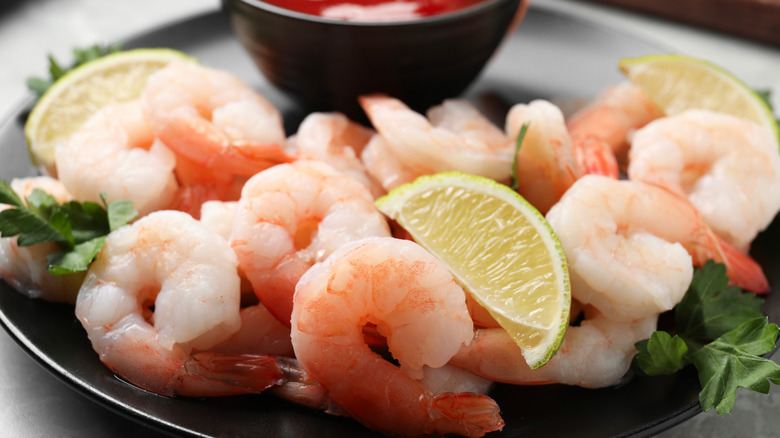 A plate of shrimp cocktail