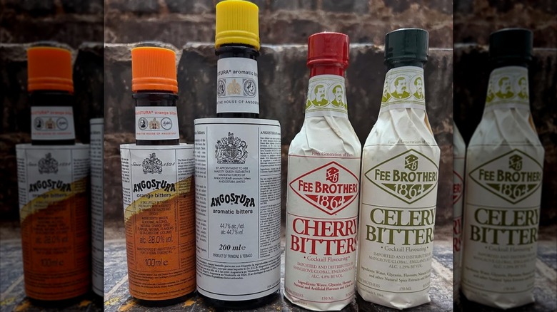 An assortment of Angostura and Fee Brothers cocktail bitter