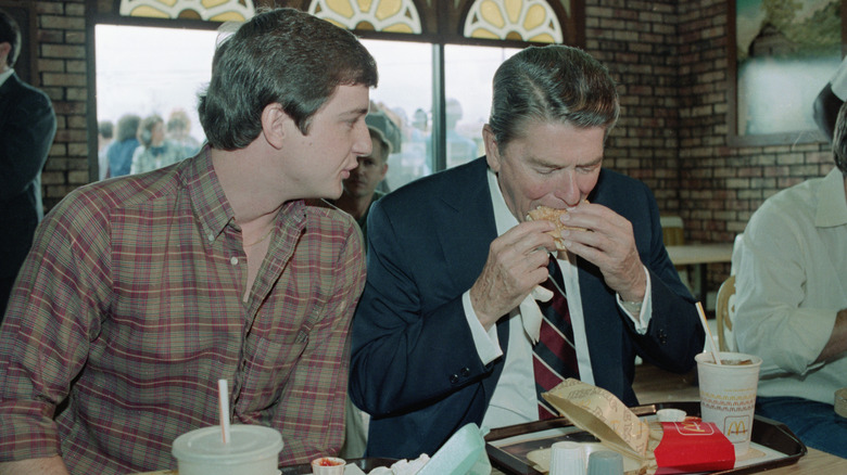 Ronald Reagan dines at a McDonald's restaurant in Tuscaloosa, Alabama in 1984.