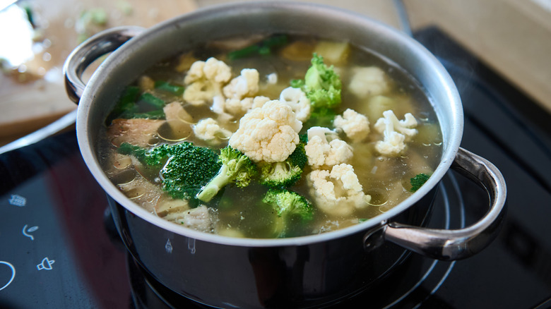 Vegetables boiling in a pot