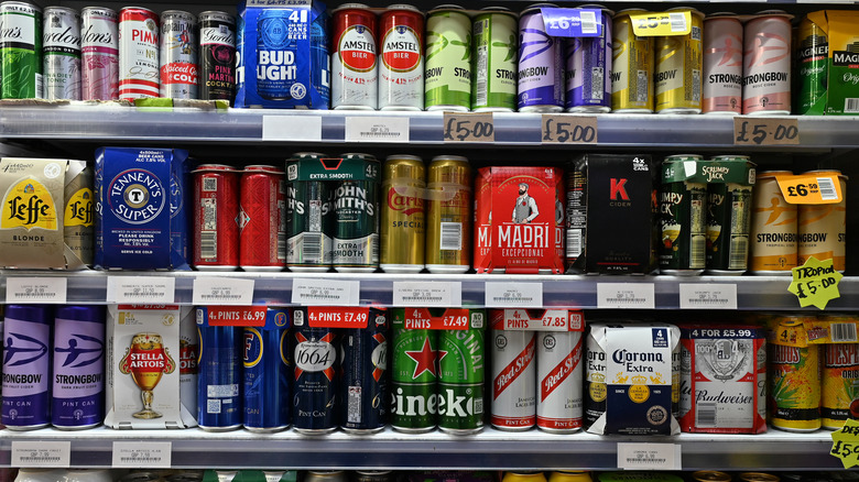 multiple canned beers for sale in grocery