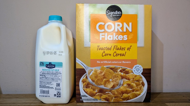 cereal and milk on countertop