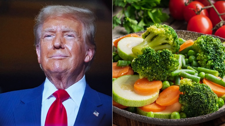 Donald Trump, looking on, side by side with a side of vegetables