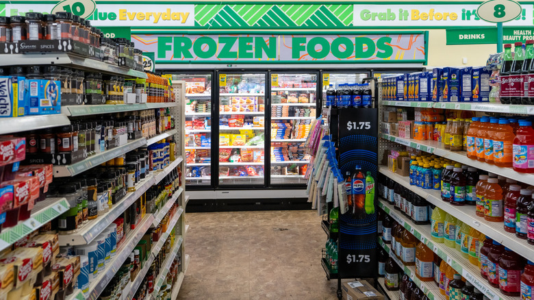 Freezer at the end of an aisle in Dollar Tree
