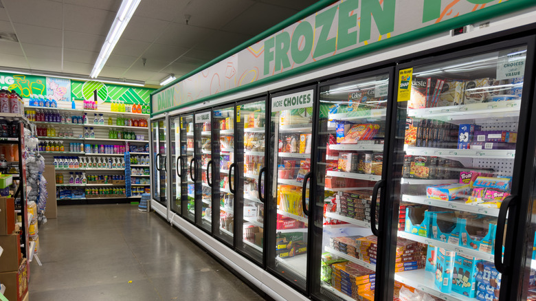Frozen food aisle at a Dollar Tree store