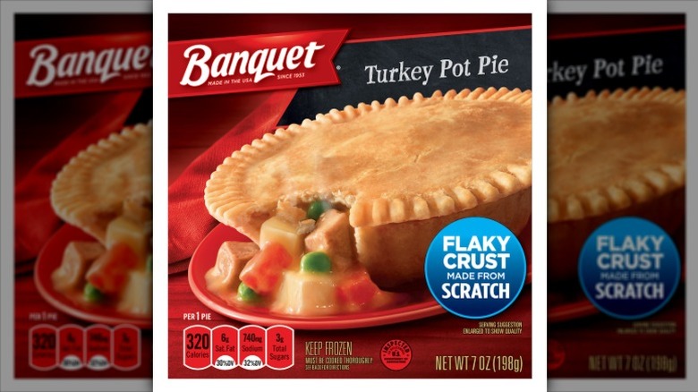 Banquet Turkey Pot Pie in cardboard packaging