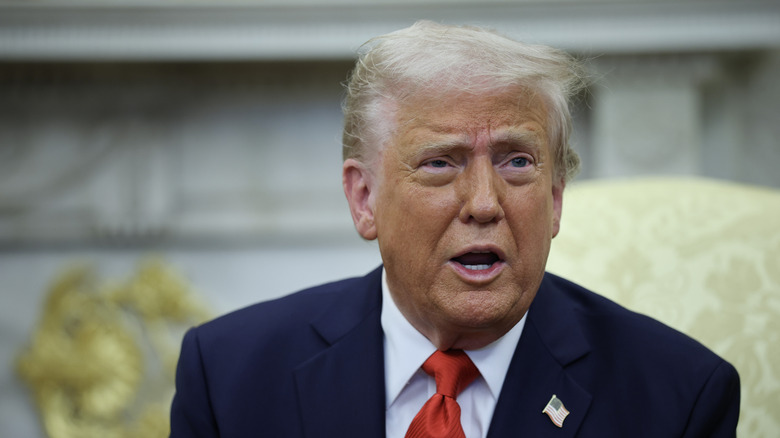 Donald Trump talking in an office