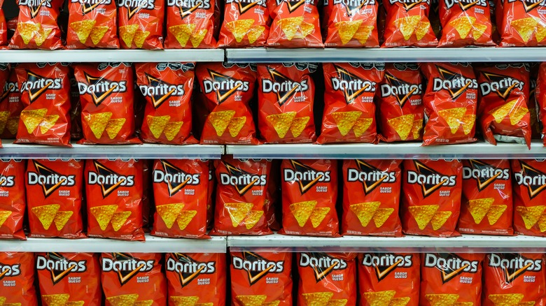 Shelves full of Nacho Cheese Doritos
