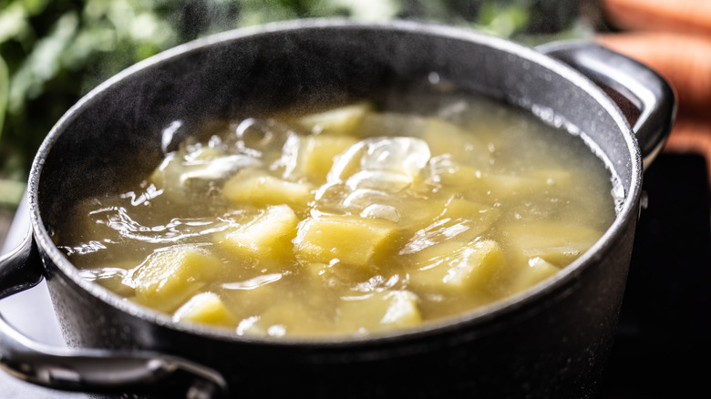 A pot of boiling potatoes