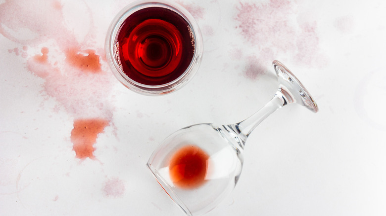 Top view of glasses of leftover wine