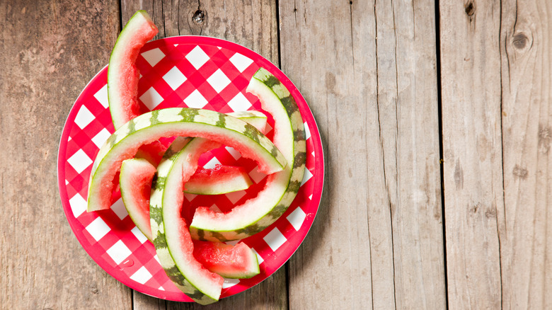 A plate of watermelon rinds