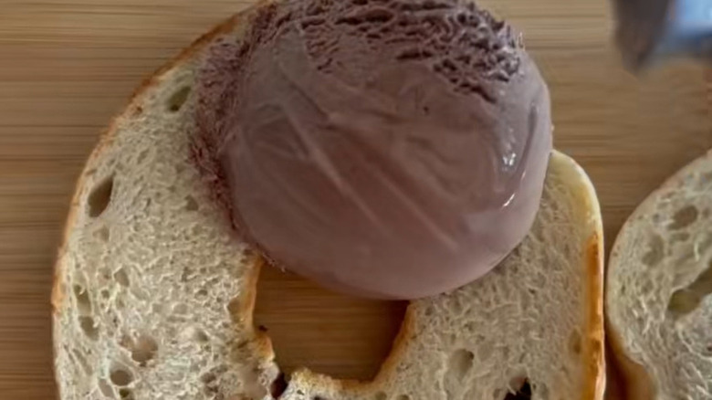 A scoop of ice cream on a bagel half