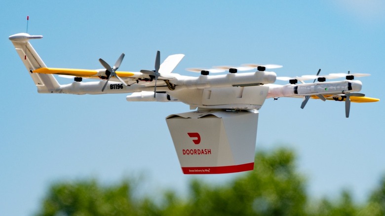 DoorDash drone carrying package in air