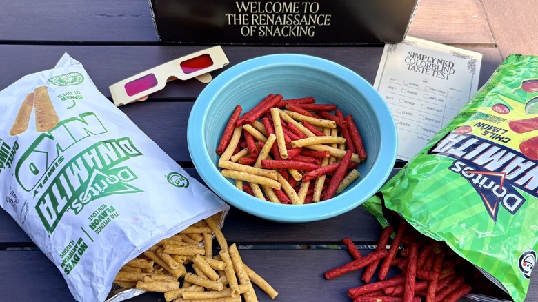 Poured out bags of Doritos Dinamita Chile Limon and Simply NKD varieties