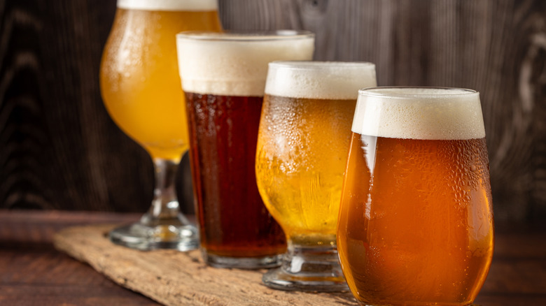 Various glasses of draft beer