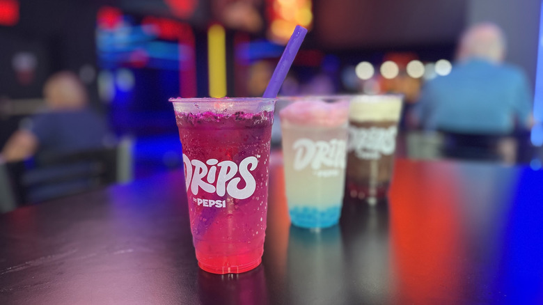 A view of three Pepsi Drips sodas at a Regal Cinemas