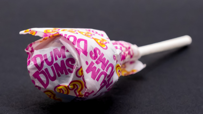 Closeup of a Dum Dum mystery-flavored lollipop