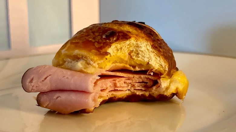 Dunkin' Ham and Swiss Pretzel Sliders bitten