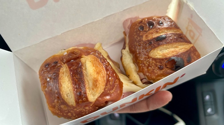 Dunkin' Ham and Swiss Pretzel Sliders in box