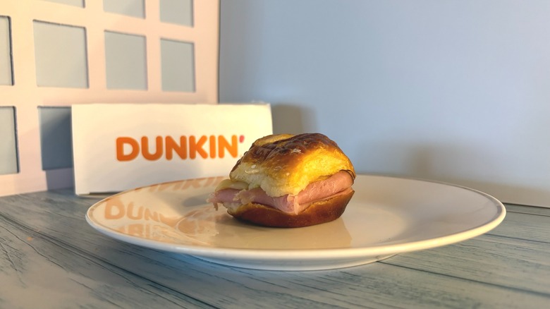 Dunkin' Ham and Swiss Pretzel Slider on plate