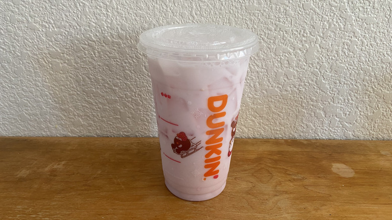 Strawberry Protein Refresher on wooden table.