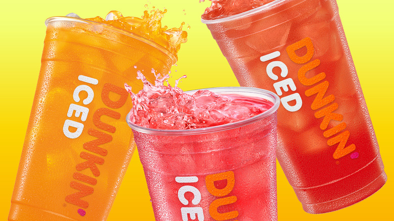 Three iced Dunkin' Refresher drinks