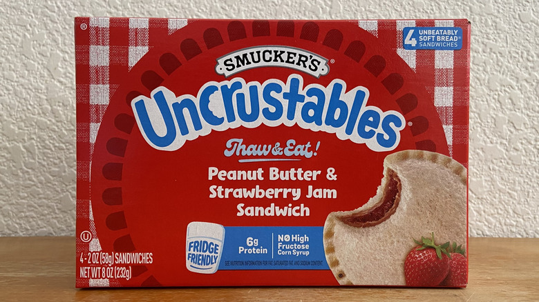 Uncrustables box on a table