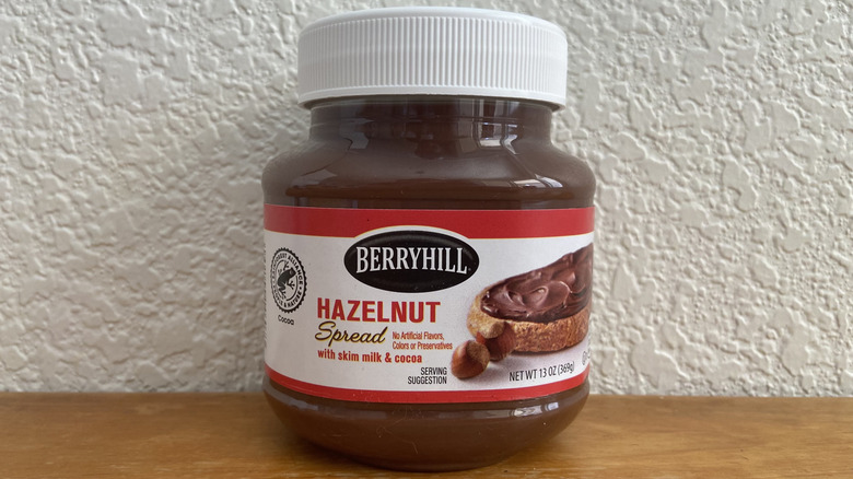 Aldi's Berryhill Hazlenut Spread on wooden table