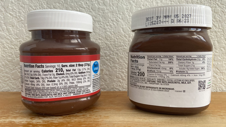 backs of Aldi and Nutella jars