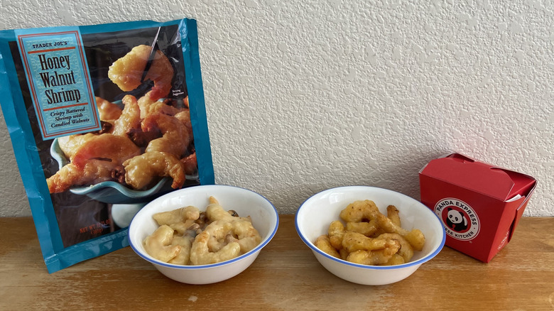 bowls of each kind of shrimp beside their packaging