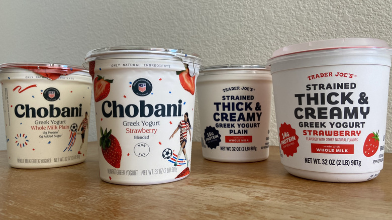 Chobani and Trader Joe's yogurt containers staggered