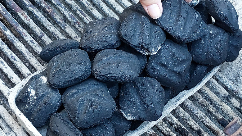 Charcoal briquettes in an egg carton