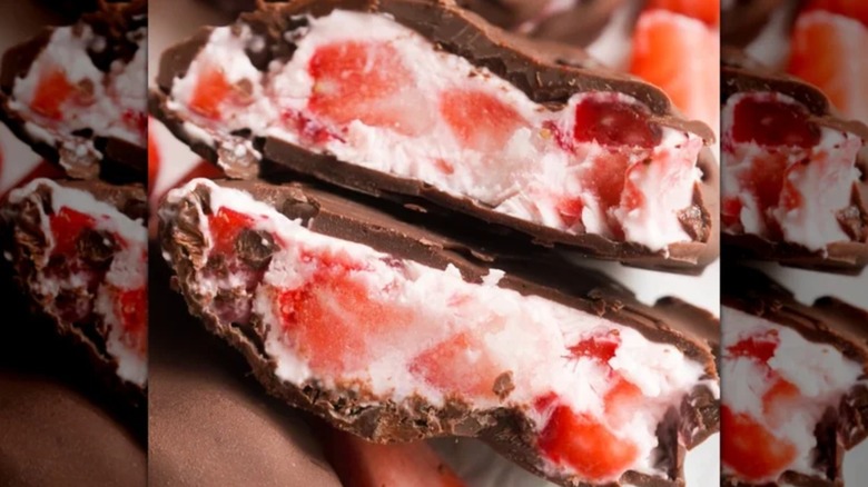 Fruity frozen yogurt treats dipped in chocolate