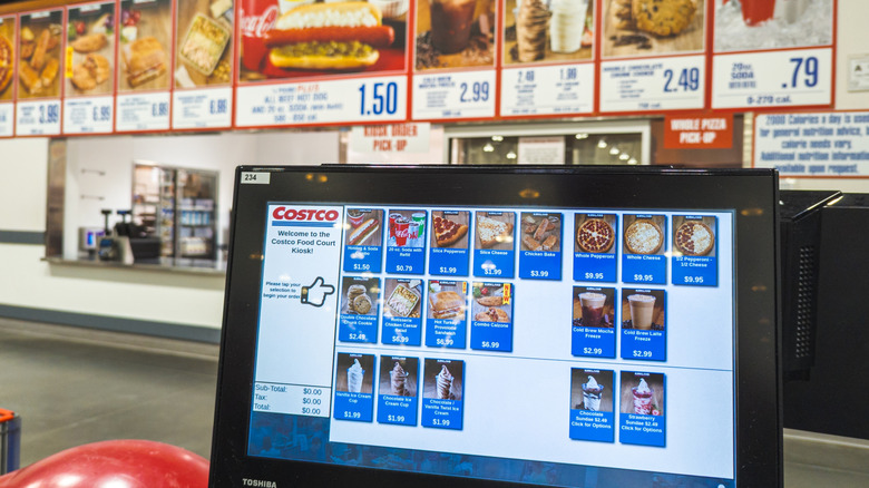 The menu screen for the Costco food court