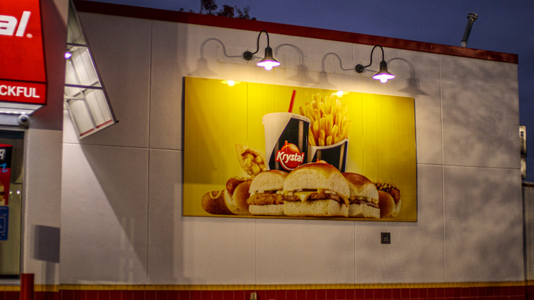 promo banner of food outside a Krystal restaurant