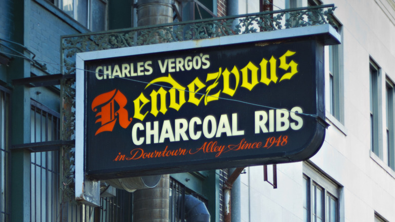 Exterior sign at Charles Vergos' Rendezvous restaurant