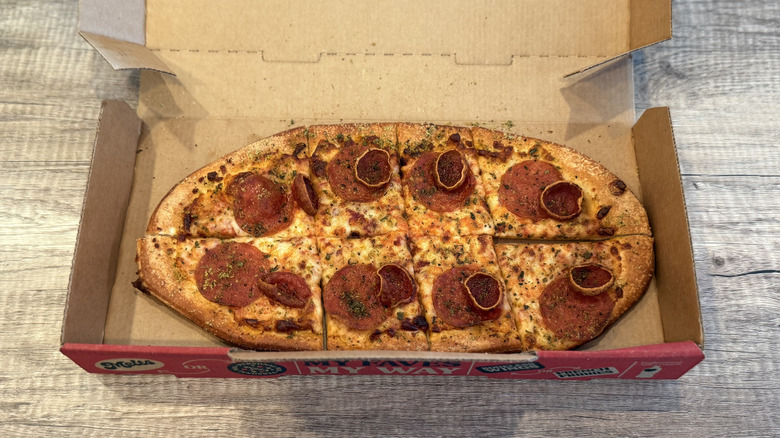 Pizza Hut's Crafted Flatzz pepperoni duo in box