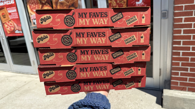 stack of Pizza Hut's Crafted Flatzz boxes