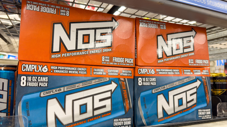 Boxes of NOS energy drink