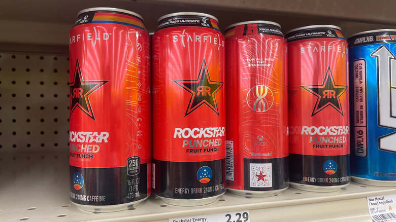 Cans of Rockstar Punched in store