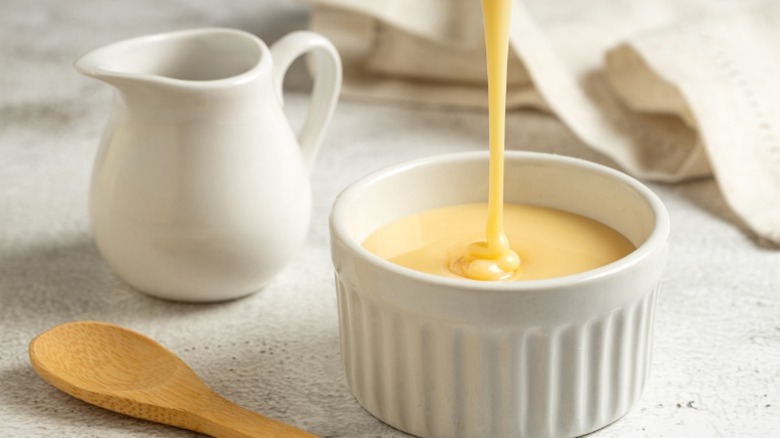 Condensed milk in a bowl.