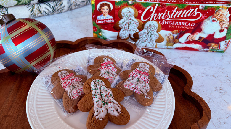 A plate of Little Debbie Christmas Gingerbread Soft Cookies
